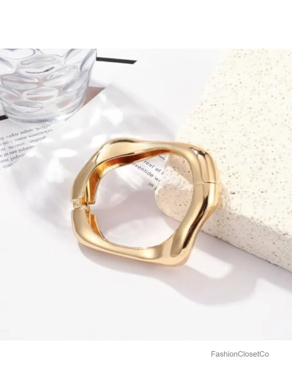 Chunky Gold Plated Bangle Bracelet Set Hinged Cuff Trendy Arm Jewelry